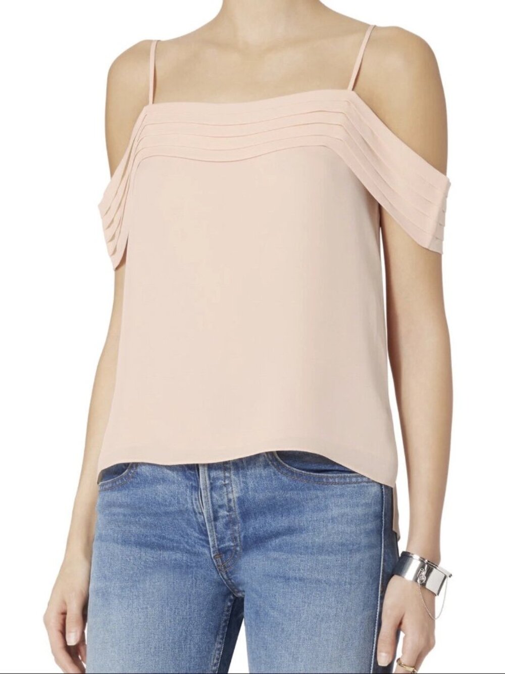 NEW! $315 T by Alexander Wang Pleated Off Shoulder Silk Top in Peach 6 MODERN
